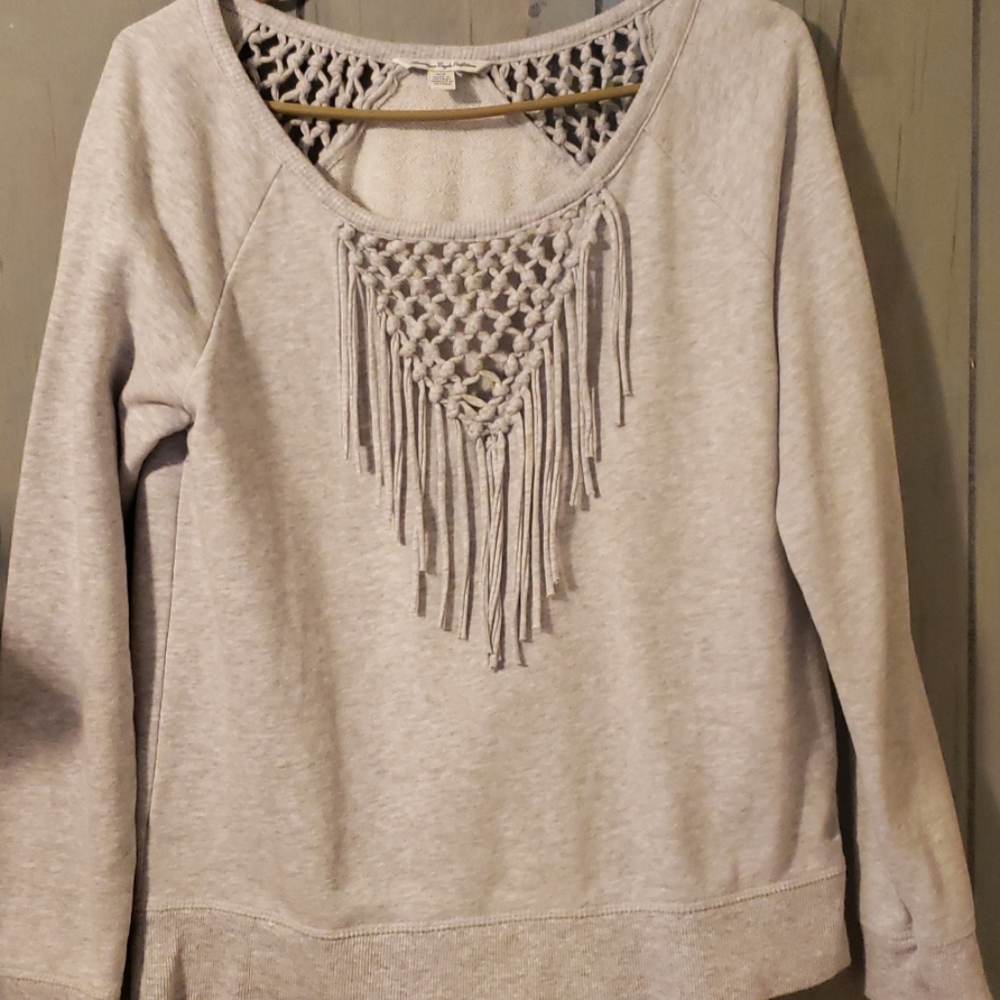 American Eagle Outfitters Light Gray Fringe Sweatshirt